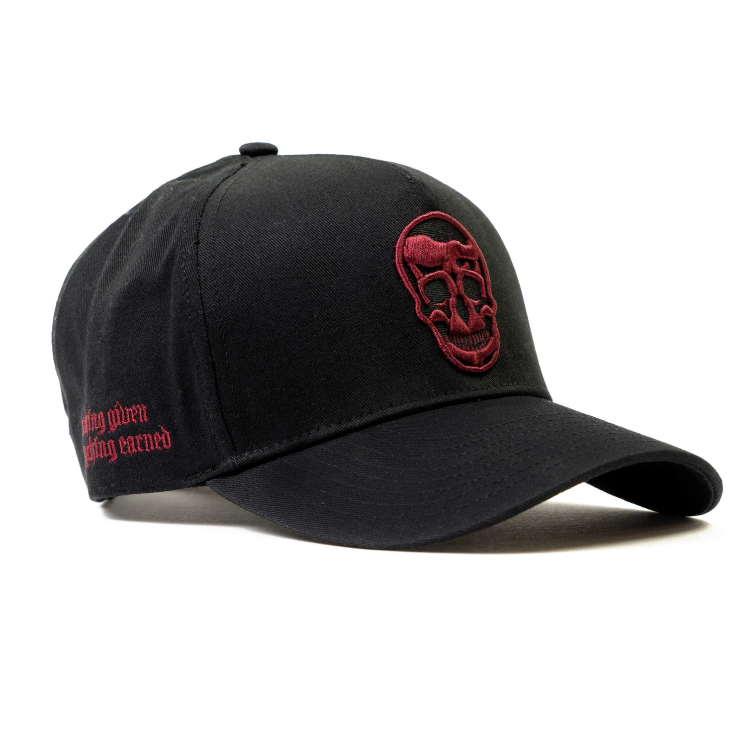 5-Panel Skull Hat - Black/Burgundy 3 5-Panel Skull Hat - Black/Burgundy - Image 3
