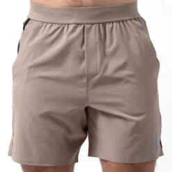 Performance Shorts - Taupe -Gym Power Wear 7 inch taupe front
