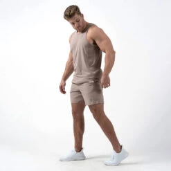 Performance Shorts - Taupe -Gym Power Wear 7 inch taupe life style
