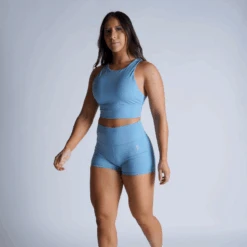 Revive High Neck Bra - Sky Blue -Gym Power Wear high neck bra blue full