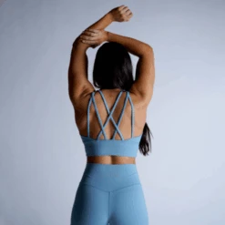 Revive High Neck Bra - Sky Blue -Gym Power Wear high neck bra blue specs