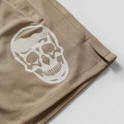 Mesh Training Shorts - Khaki -Gym Power Wear mesh shorts khaki white skull detail