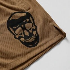 Mesh Training Shorts - Sand -Gym Power Wear mesh shorts sand black skull detail