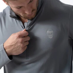 Performance Quarter Zip - Steel -Gym Power Wear performance 1 4 zip steel close up
