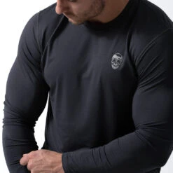 Performance Long Sleeve Shirt - Obsidian 7 Performance Long Sleeve Shirt - Obsidian -Gym Power Wear performance shirt obsidian close up