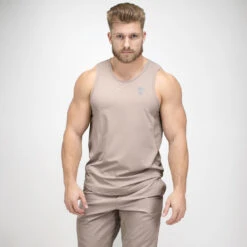 Performance Tank Top - Taupe -Gym Power Wear performance tank taupe full