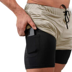 React Training Shorts - Tan -Gym Power Wear react shorts tan phone