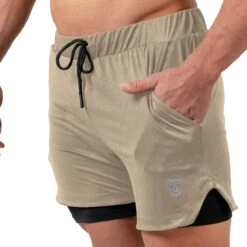 React Training Shorts - Tan -Gym Power Wear react shorts tan pocket