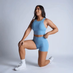 Revive 4" Shorts - Sky Blue -Gym Power Wear revive 4 inch shorts blue kneel