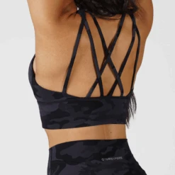 Revive High Neck Bra - Midnight Camo -Gym Power Wear revive camo bra detail