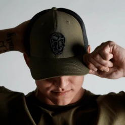 Gymreapers Trucker Hat - OD Green -Gym Power Wear trucker hat green front
