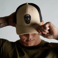 Gymreapers Trucker Hat - Tan -Gym Power Wear trucker hat tan front