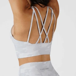 Revive High Neck Bra - White Camo -Gym Power Wear white camo bra side