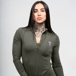 Women's Performance Quarter Zip - OD Green -Gym Power Wear womens performance 1 4 zip green detail