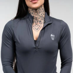 Women's Performance Quarter Zip - Obsidian -Gym Power Wear womens performance 1 4 zip obsidian detail