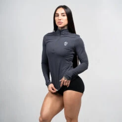 Women's Performance Quarter Zip - Obsidian -Gym Power Wear womens performance 1 4 zip obsidian side