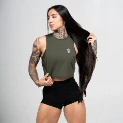 Women's Performance Tank - OD Green -Gym Power Wear womens performance tank green detail