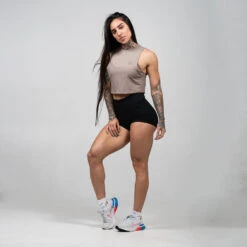 Women's Performance Tank - Taupe -Gym Power Wear womens performance tank taupe side